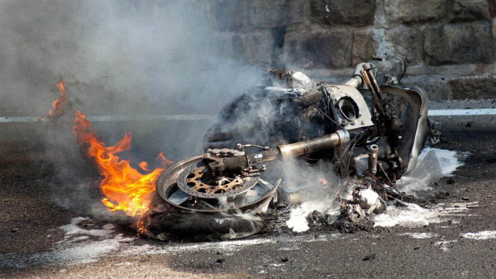 Motorcycle caught in fire