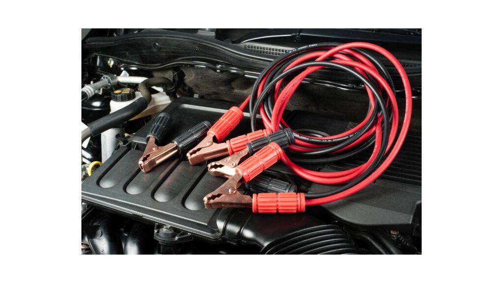 Lengthy jumper cable on car battery