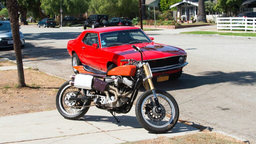 Car and Motorcycle standing together