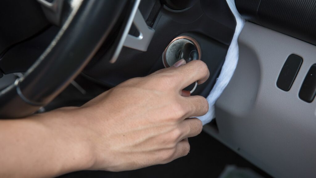 Turning a key in the car ignition