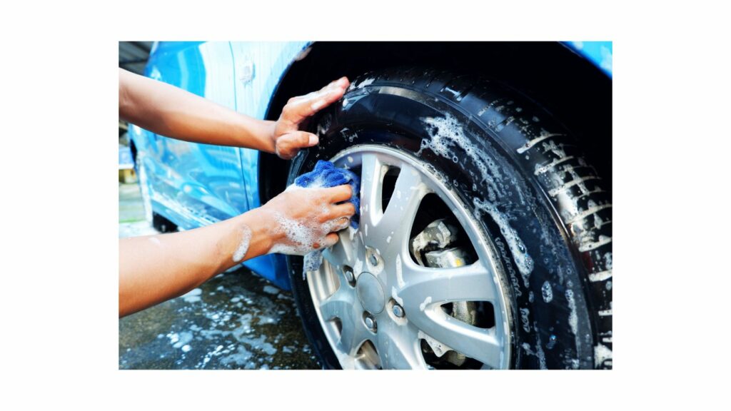 Washing a car tire