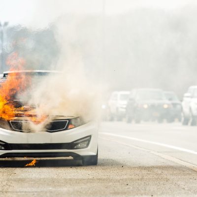 Car On Fire In The Middle Of Traffic