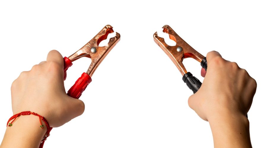 Jumper Cables Clamps Close To Each Other