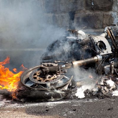 Motorcycle caught in fire