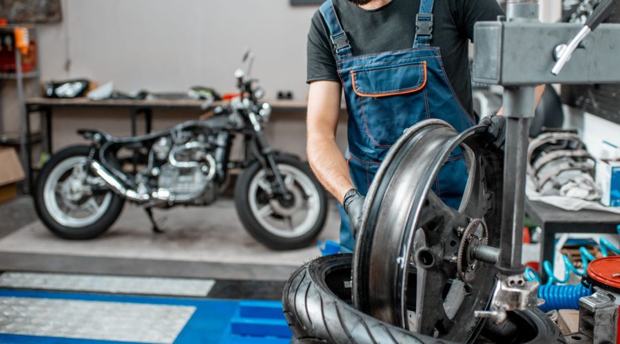 Motorcycle Tire Getting Balanced