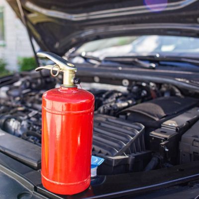 Fire extinguisher installation place in a car