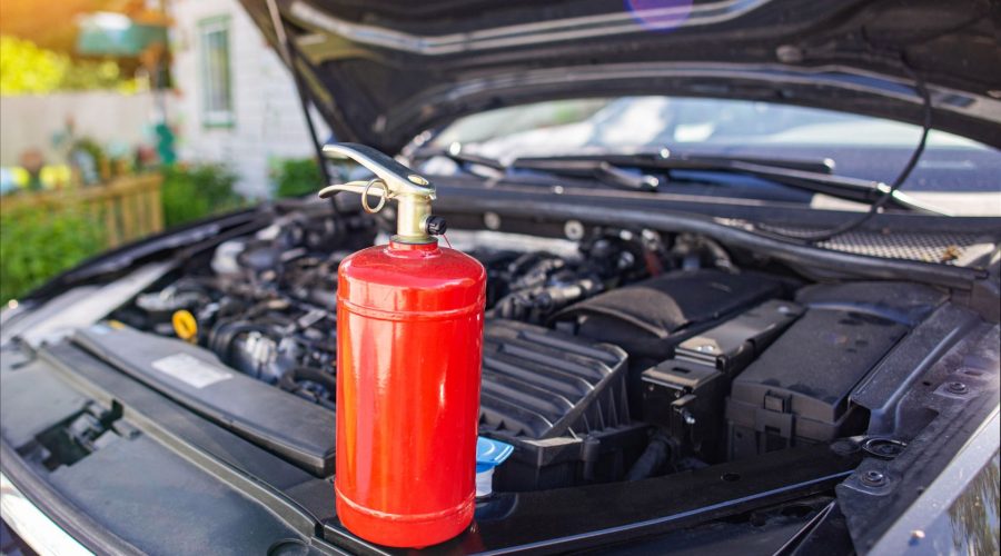 Fire extinguisher installation place in a car